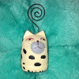 Hand Crafted & Hand Painted Whimsical Cat Picture Holder Wood & Wire